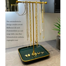 HQSHNY Jewellery Stand - Ceramic Base 31 cm Height, Jewellery Organiser, Aesthetic Jewellery Hanger for Necklaces, Bracelets, Rings, Display for Necklaces - Elegant Green
