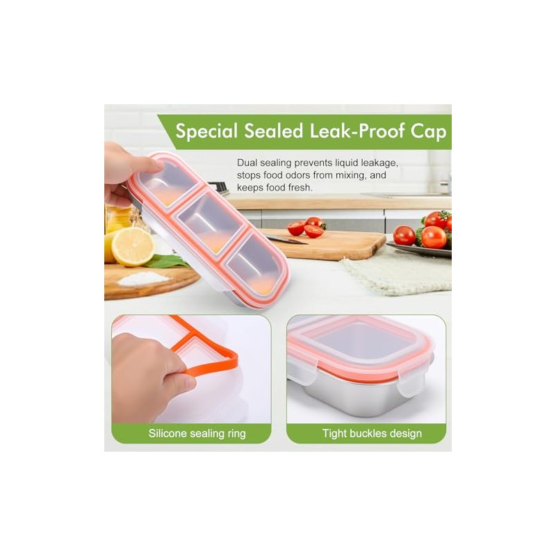 3pcs Caja para aperitivos de acero inoxidable, recipientes aperitivos de