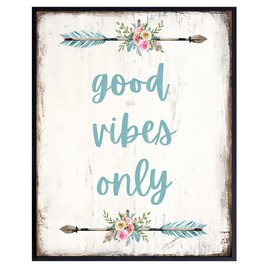 Good Vibes Only - Arrow Wall Decor - Zen Spa Wall Decor - Southwest Decor - Boho Wall Decor - Bohemian Wall Decor - Inspirational Quotes - Spiritual Gifts for Women - Rustic Wall Art for Women - Blue