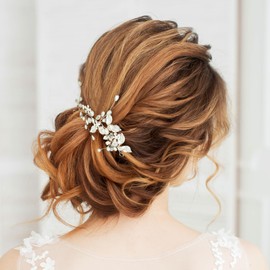 AYBUY Bridal Pearl Hairpin,Crystal Floral Pearl Hair Accessories,Handmade Flower Rhinestone Headpiece,Bridal Hair Accessories for Brides Bridesmaids Women Girls(Silver)