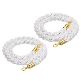 PATIKIL Stanchion Rope, 2 Pack 1.5m/5Ft Barrier Rope Twisted Post Ropes with Snap Hooks for Posts Stands Queue Divider Crowd Control of Hotel, White Golden