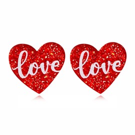 Lightweight Unique Acrylic Red Love Heart Stud Earrings for Women Wife Lover Statement Resin Jewelry Valentines Mothers Day Gifts (Red Heart Stud Earrings)