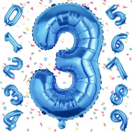 EXGOX Large Blue Number Balloons 3 Number 3 Foil Balloons 32 Inch Happy Birthday Party Coming of Age Ceremony Graduation Ceremony Anniversary Celebration Decoration