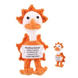 TOYMIS Positive Goose, Crochet Animals with Positive Messages Emotional Toy Support Sun Goose Crochet for Encouraging Gift Home Office Decor Graduation Gift(Orange)