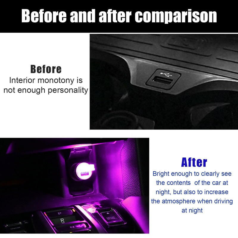 Sylvil 2 PCS USB LED Car Interior Atmosphere Lamp, Portable