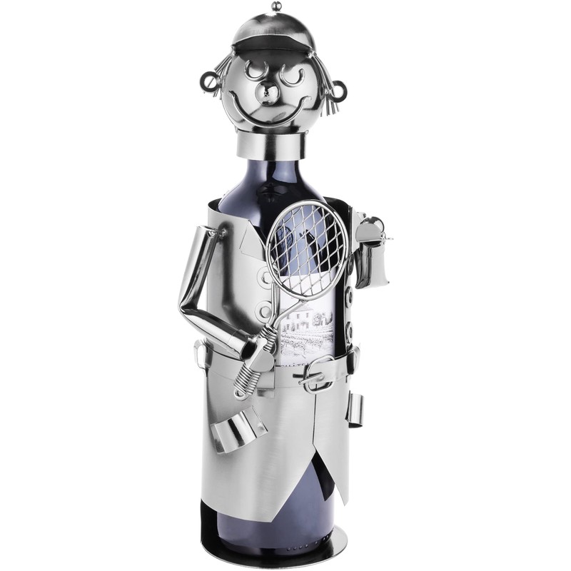 BRUBAKER Weinflaschenhalter Tennisspieler Metall Skulptur mit Geschenkkarte