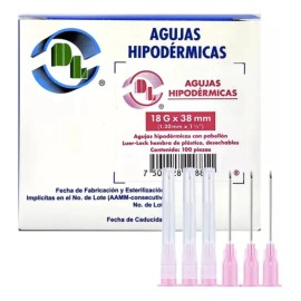 Aguja HiPodérmica Rosa Calibre 18gx38mm Caja Con 100pz 0 Ml