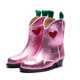 Yamvim Kids Cowboy Boots Girls Mid Calf Cowgirl Western Boots Round Toe Pull on Splicing Riding Shoes for Little Kid/Big Kid - Pink Heart - Toddler 10