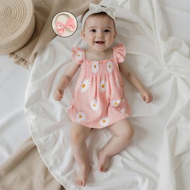 Baby Girl Daisy Outfit Smocked Tunic Shirt Ruffle Bloomer Shorts Set Cute 2Pcs Newborn Summer Clothes 0 3 6 12 18Months (Pink Linen, 6-12 Months)