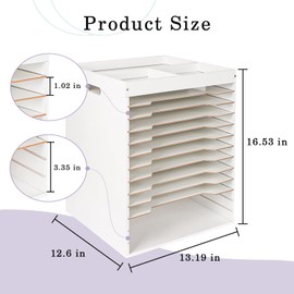 Bfttlity 12x12 Scrapbook Paper Organizer, Wood 12-Tier Paper Organizer Storage with Handle and Extraction Slot, Craft Paper Storage Rack for Scrapbook Paper, Vinyl, Files, Document Holder