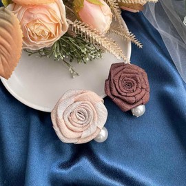 Resweky Flower Hair Clips Pearl Side Hair Clip Hair Barrettes Clamp Cute Hair Clip for Women and Girl (Khaki)