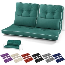 Chunful Set of 5 Outdoor Bench Cushions Set 44 x 19 Inch Tufted Waterproof Patio Furniture Seat Pad with Throw Pillows Loveseat Cushion for Square Settee Indoor Sofa Wicker Couch(Green)