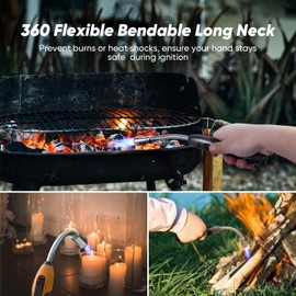 YZLighter 2 Pack Butane Lighter Long Torch Lighter for Grill, Refillable Candles Lighter with Fuel Window Flexible Long Lighter for Fireplace BBQ (No Butane Included), Black and Oranger