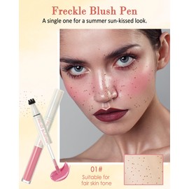 Blush Freckles Pen für Cheeks, 2 in 1 Rotbraun Sommersprossen Stempel Stift & Pink Soft Liquid Blush, Wasserfest Langanhaltender, Face Fake Freckles Rouge Stick for Natürliches Sunkissed Makeup-01#