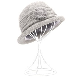 ZffXH Winter Wool Knit Cloche Hat 1920 Vintage Beanie Cap Bowler Church Bucket Hat for Women Ladies Light Grey