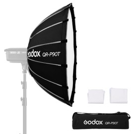 Godox QR-P90T Quick Release Parabolic Softbox 35.5in 90CM Bowens Mount Softbox with Carry Bag 2 Diffusers for Photography Shooting Continous Light Monolights Vedio Portrait Shooting (35.5in, Softbox)