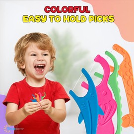 Biodegradable Kids Flossers -100 Pack, Natural Kids Floss Picks, Fluoride Free, Biodegradable Floss Pick, Organic Animal Dental Floss, Dental Floss Sticks for Children - 4 Fun Animal Designs