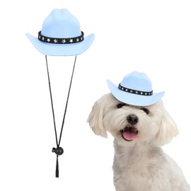 PETAXCELL Dog Cowboy Hat, Mini Cowboy Hat for Pet with Chin Strap Adjustable Cosplay Cap, (Blue, L), Intended for Dogs and Cats/Halloween Costume/Party Decoration