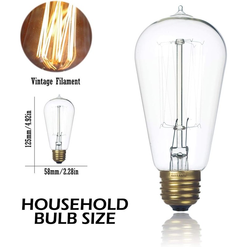 Jslinter 6-Pack Edison Light Bulb, Warm White 2200K Old Fashioned