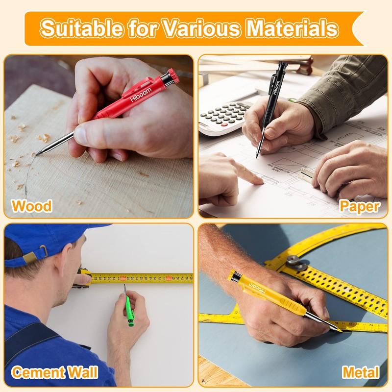 Hiboom 4 Pack Mechanical Carpenter Pencils with 24 Refills, 2.8