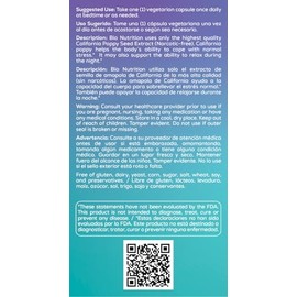 Bio Nutrition California Poppy Herbal Supplement 60 Vegetarian Capsules | Natural Relaxation & Stress Relief | Supports Calm Sleep & Mood