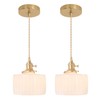 Shenmoyl Pendant Light 2 Pack with White Striped Glass Lmapshade,