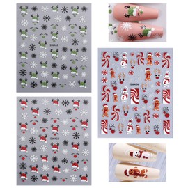 3 Sheets 3D Christmas Glitters Nail Art Sticker 3D Cute Nail Stickers Elk Star Gingerbread Man Snowflake Christmas Tree Nail Decals Snowman Hat Decal Slider New Year DIY Winter Manicure Decoration
