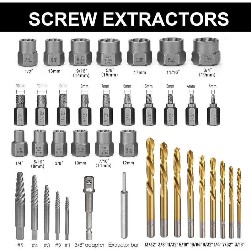 NORTOOLS 40Pcs CR-MO Screw & Bolt Extractor Set with Left