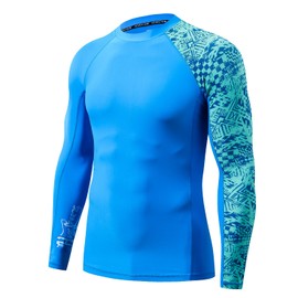 HUGE SPORTS Men's Splice UV Sun Protection UPF 50+ Skins Rash Guard (Blue Digital, XL)