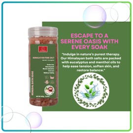 Himalayan Bath Salt with Eucalyptus and Mint Oil-Scent. Perfect for Aromatherapy, Relaxation, Wellness, Muscle Recovery, Body Care. Good Natural Alternative to Epsom Salt and Magnesium Bath Flakes.