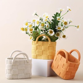 Jarrón de cerámica decorativo hecho a mano pequeños jarrones de flores, forma de bolso jarrones únicos para centros de mesa de comedor, decoración del hogar de la boda decoración de la sala de estar (white,A)