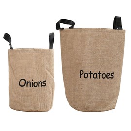 Vegetable and Fruit Storage Bags, Kitchen, Onions, Potatoes, Storage and Organisation, Breathable, Double Jute Friendly Materials, Cushion, Black (Khaki, One Size)