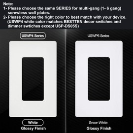 [50 Pack] BESTTEN 1-Gang Screwless Wall Plate, USWP4 White Series, Decorator Outlet Cover, H4.69” x W2.91”, for Light Switch, Dimmer, USB, GFCI, Receptacle, UL Listed