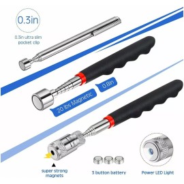 The Battery Connection 3pcs Magnet Pickup Tool Stick Telescoping Include 8 lb LED Light Grabber Extend