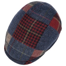 LIERYS Capri Merino Patchwork Flat Cap Women/Men – Peaked Cap Made of 100% Merino Wool – Flat Cap Made in Italy – Checked Wool Cap Autumn/Winter, blue