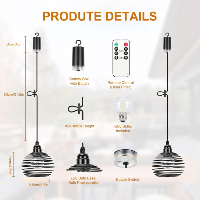 Lightess Outdoor Chandelier for Gazebo Lights Battery Operated, Black Battery