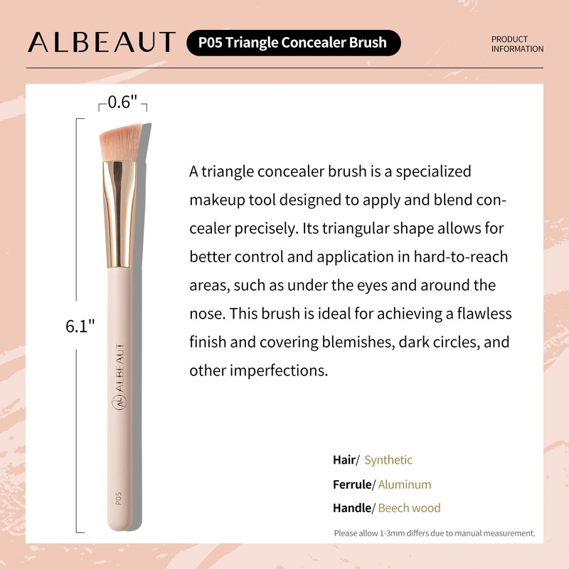 Albeaut Triangle Concealer Brush, Angled Under Eye Brightening Brush for