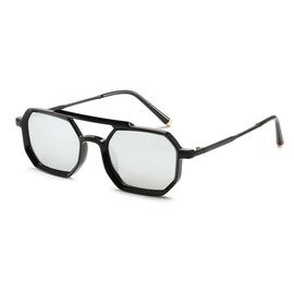 FEISEDY Retro 70s Glasses Polarised Women Men Vintage Sunglasses Metal Frame with Double Bridge UV400 Protection B0137, Silver mirrored