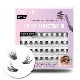 CarLary DIY Eyelash Extension, Individual Lashes, 3D Effect Reusable 40 Cluster Lashes, C Curl Fluffy Wispy Individual Eyelash Clusters for Home Eyelash Extensions (Fluffy-12mm), 40 Count (Pack of 1)