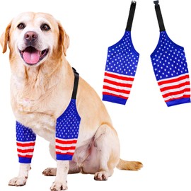 Sharkwill Dog Elbow Wraps Knee Protector Pads Elbow Callus Treatment Sleeve for Wounds Front Legs Prevent Licking for Medium Large Dogs XL,American Flag