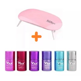 KFMX Kit Lampara Sun Mini Portátil + 6 Pz Barniz Acabado Espejo