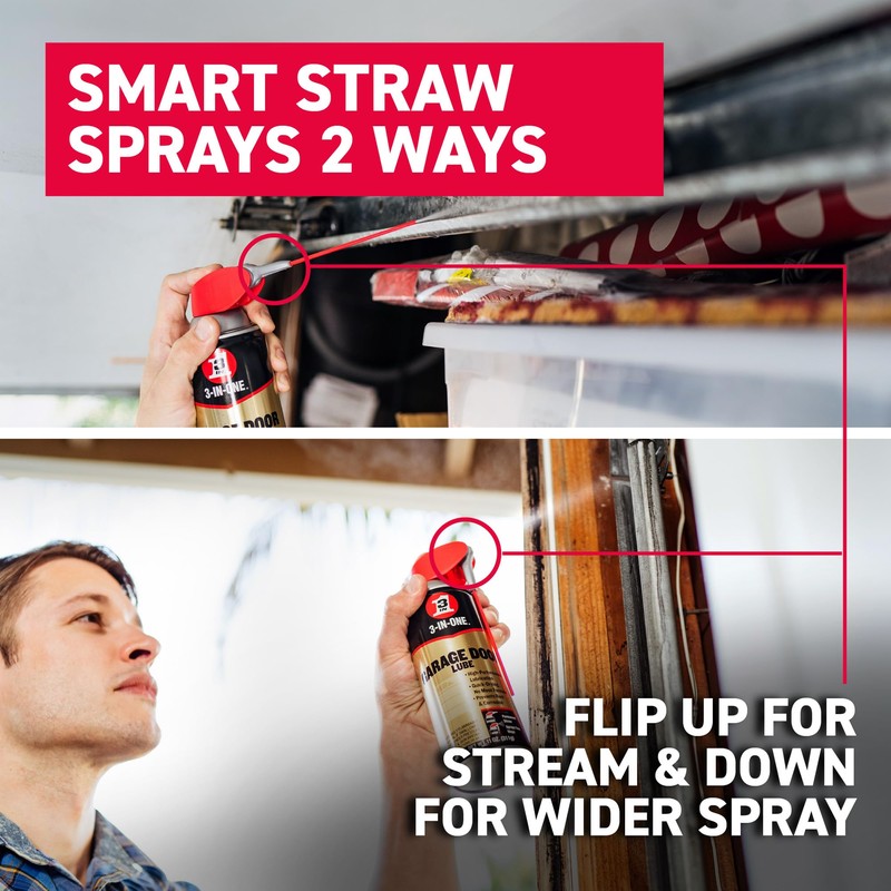3-IN-ONE Garage Door Lubricant with SMART STRAW SPRAYS 2 WAYS,