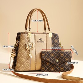 oein Mother's Day Mom Bag Handbag Fashionable Versatile Retro Old Flower New Women's Letter Shoulder Crossbody Bag Gift for Girlfriend Multi-Set - Colour: Golden