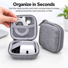 Portable Electronics Organizer Case for Cables – Compact Square Storage Bag with Mesh Pocket for Travel and Daily Carry