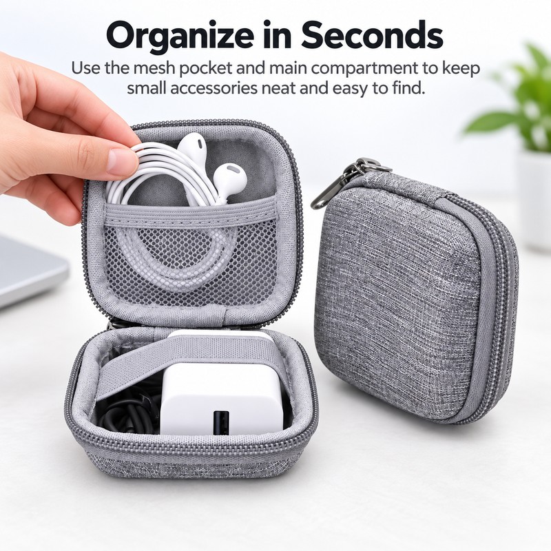 Portable Electronics Organizer Case for Cables – Compact Square Storage