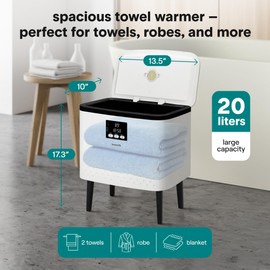 SereneLife Rectangular Towel Warmer Bucket – 20L Large Capacity Hot Towel Warmer for Bathroom, Stainless Steel Tub, One-Touch Operation, Auto Shut-Off, Fits 2 Towels or Blanket, Black