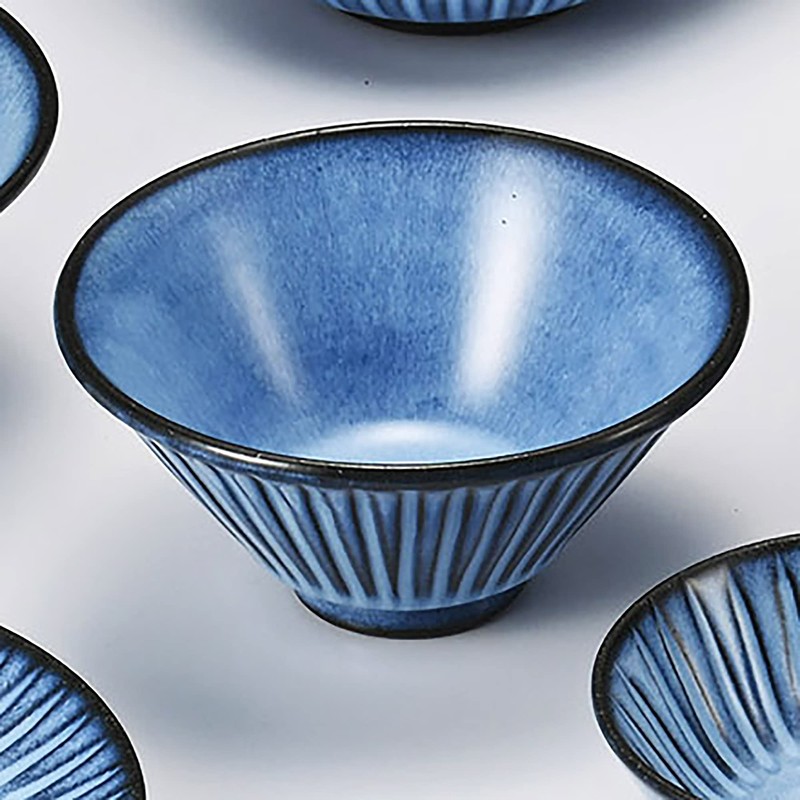 Hama Pottery Hasami Ware 391101 Rice Bowl, Blue Carved, Small,