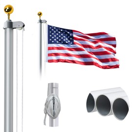 WeValor 20FT Sectional Flag Pole Kit, 14 Gauge Extra Thick Heavy Duty Aluminum Outdoor In ground Flagpole for Residential or Commercial, Silver