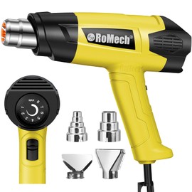 ROMECH 1500W Heavy Duty Heat Gun, Variable Temperature Control Hot Air Gun Kit with 2 Air Flow 120°F~1200°F and 4 Nozzles for Crafts Shrink Wrap (Yellow)