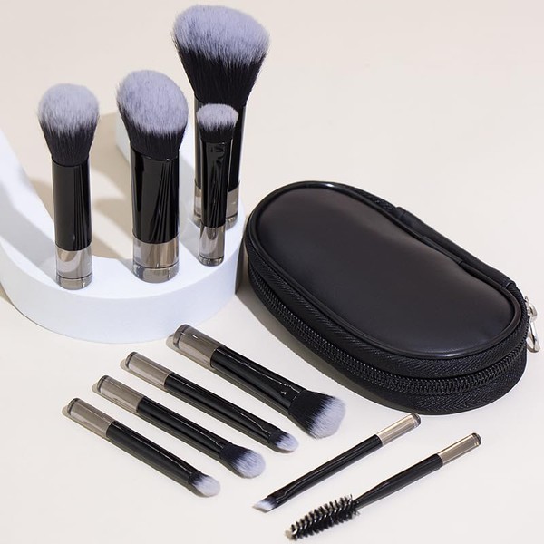 Portable Makeup Brushes Set, COSHINE 10 Pieces Easy to Remove Mini Cosmetic Brushes Set with Brush Bag